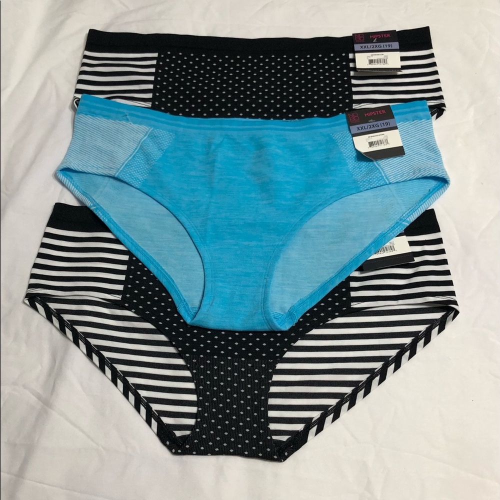 3 Panties  Seamless stretchy Hipster for women black stripes, blue XXL/2XG(19)